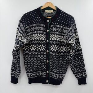 Vtg‎ LL Bean Cardigan Womens Small Fair Isle Wool Sweater Nordic Snowflake ugly